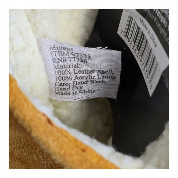 NEW Western Safety Split Cowhide Leather Mittens w/ Synthetic Wool Lining Size L - Picture 7 of 7